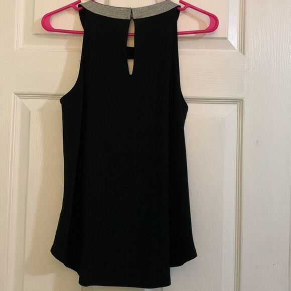 White House Black Market Faux Wrap Black Top With Silver Neckline Size Small - Picture 5 of 6